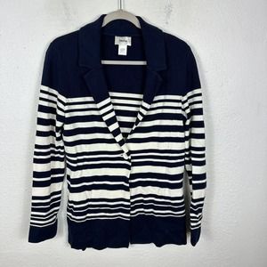 Neiman Marcus Navy and White Striped Cardigan
